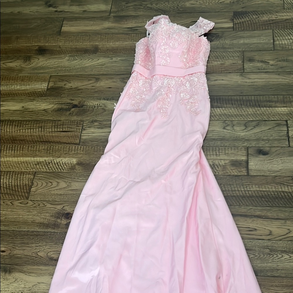 Elegant Pink Gown with Floral Details